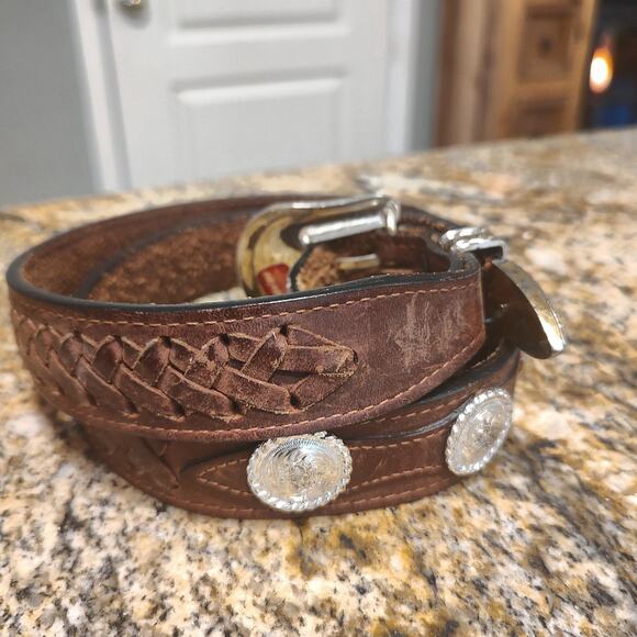 Vintage Western Leather Belt with Silver Buckle Size 42 main image 6
